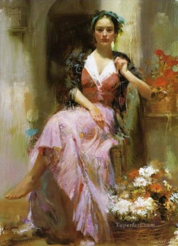 Women Painting - Pino Daeni flowers beautiful woman lady